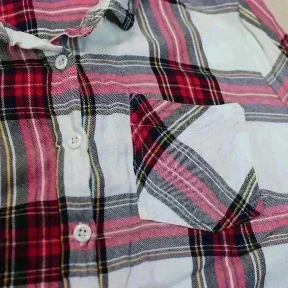 ALEXANDER JORDAN White Red Plaid Silky Flowy Rayon Button Up Blouse Women Large - Picture 4 of 9